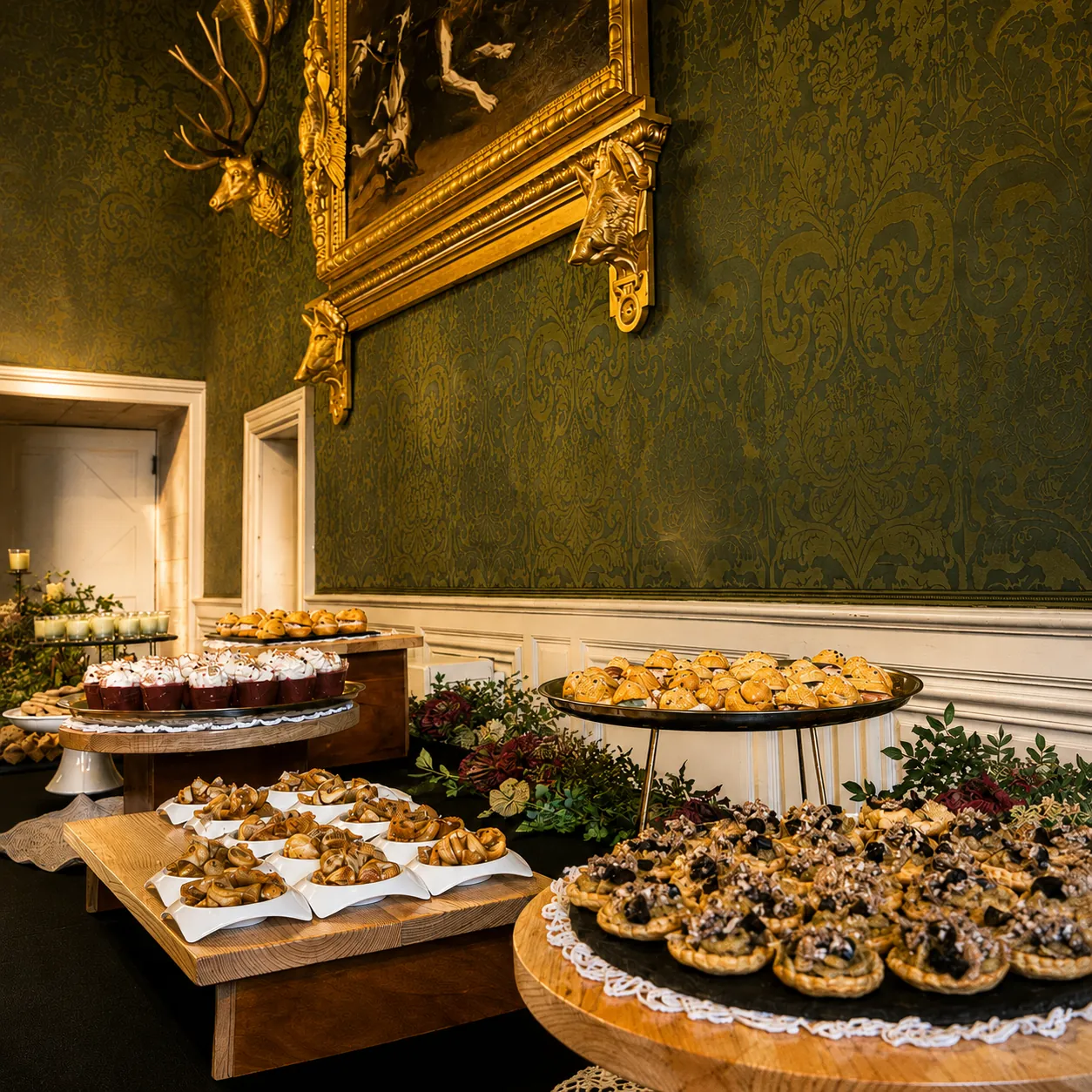 Buffet de desserts dans un salon de château