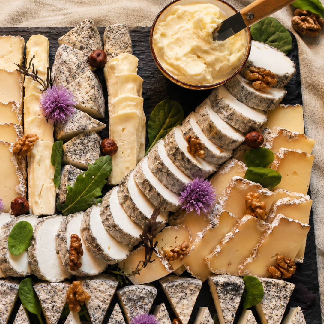 Plateau de fromages affinés et noix