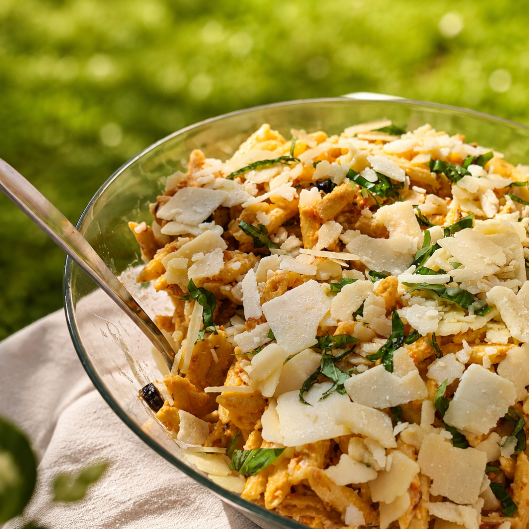 Salade de pâtes au parmesan en plein air
