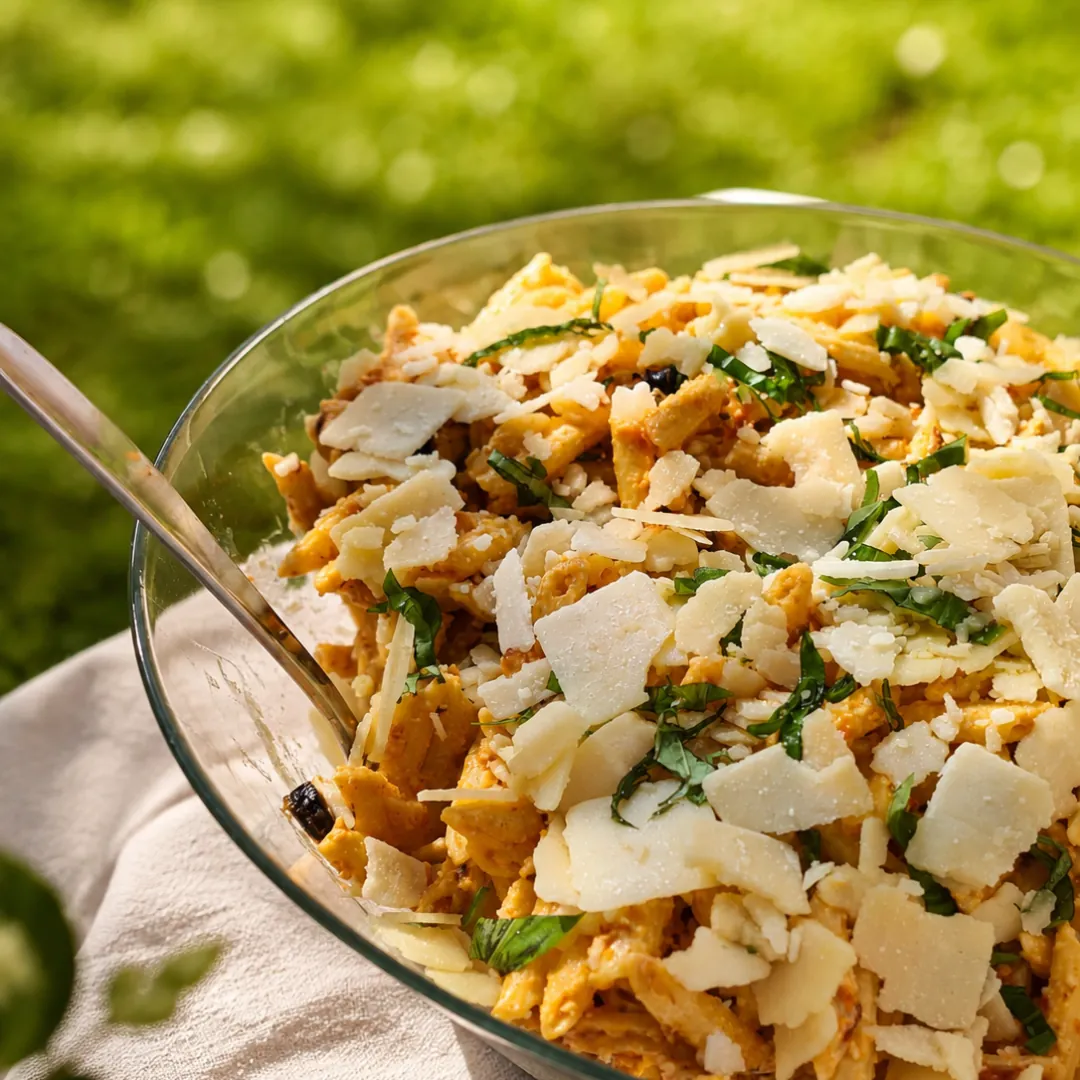 Salade de pâtes au parmesan en plein air
