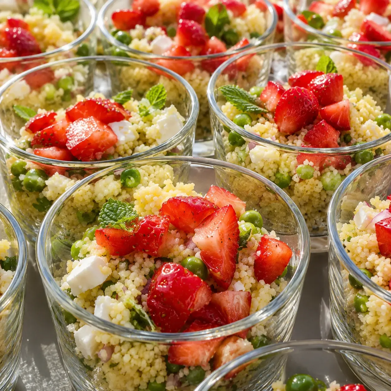Verrines de taboulé aux fraises et petits pois